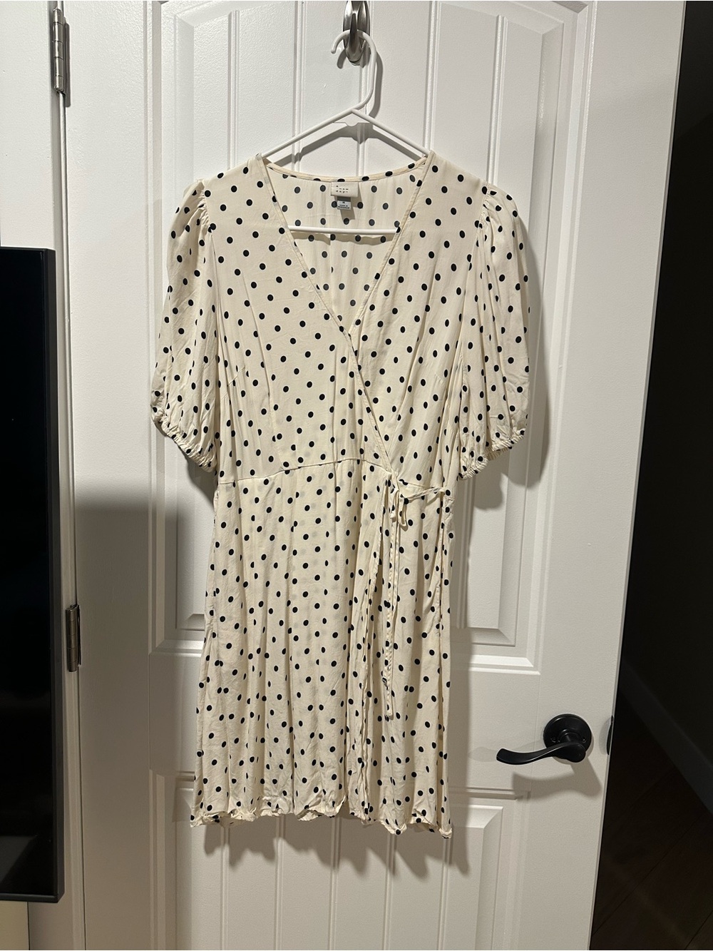 a new day Cream Wrap Mini Dress with Black Polka Dots